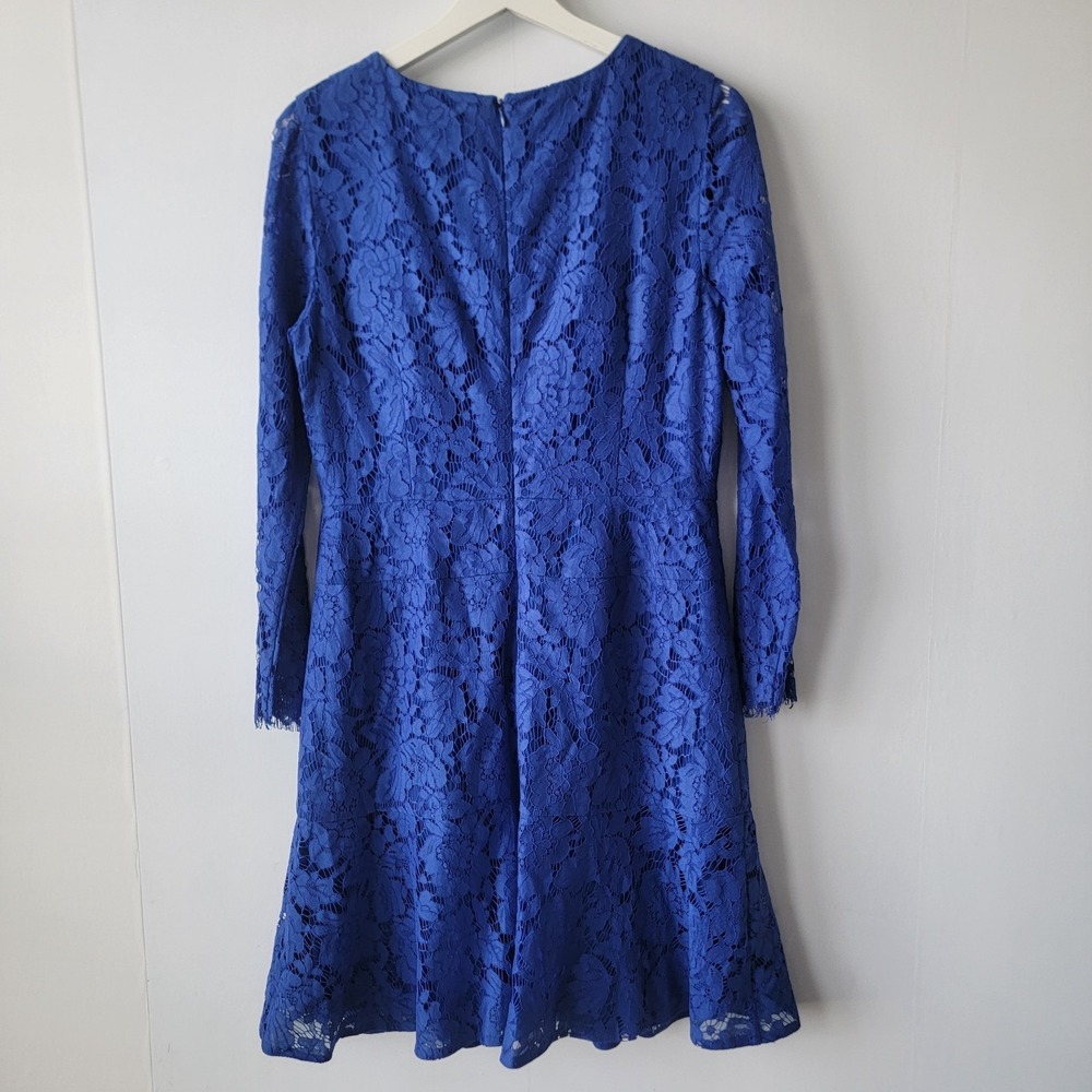 J. Crew women's Cobalt Blue Lace Mini Fit & Flare Full Sleeve Dress size 10 - Picture 2 of 8